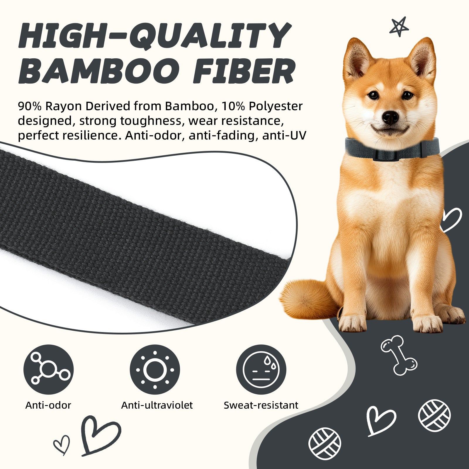 Dark Grey Dog Leash for Large Dogs 4 FT of 90% Rayon from Bamboo and 10% Polyester, Strong Durable Heavy Duty Leash for All Size Dog, Soft Handle with O-Ring for Training or Walking - Paw Huggies
